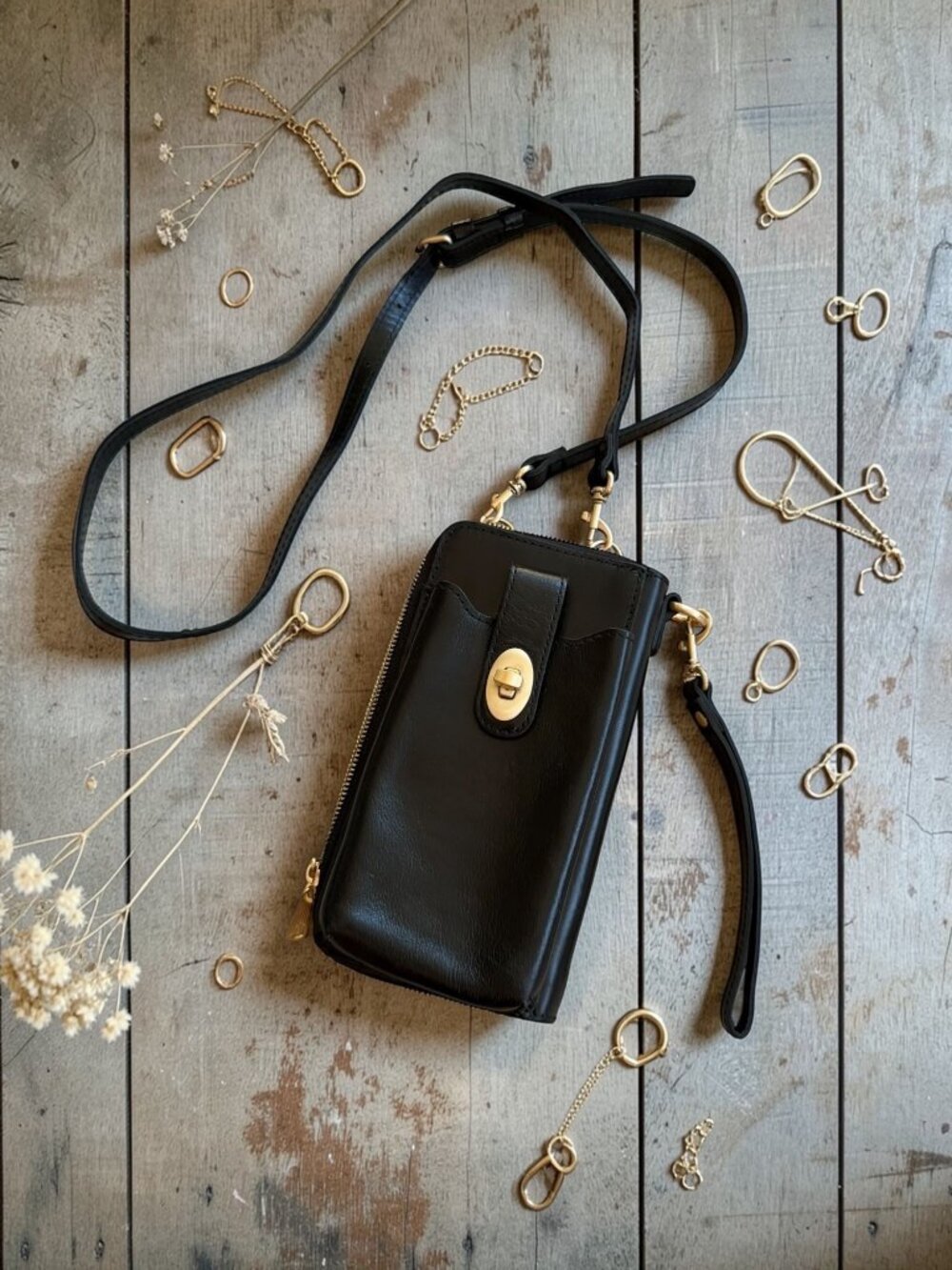 PATRICIA NASH Black Leather Kisslock Wallet Crossbody Bag